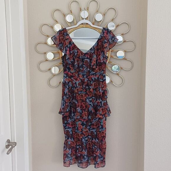 Majorelle Tina Chiffon Floral Tiered Midi Dress S - Picture 4 of 15